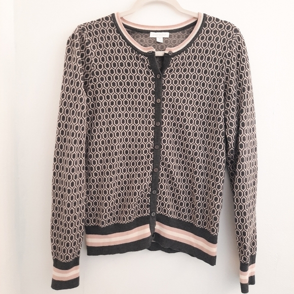 Charter Club Pink & Gray Hexagon Sweater M - Picture 1 of 5